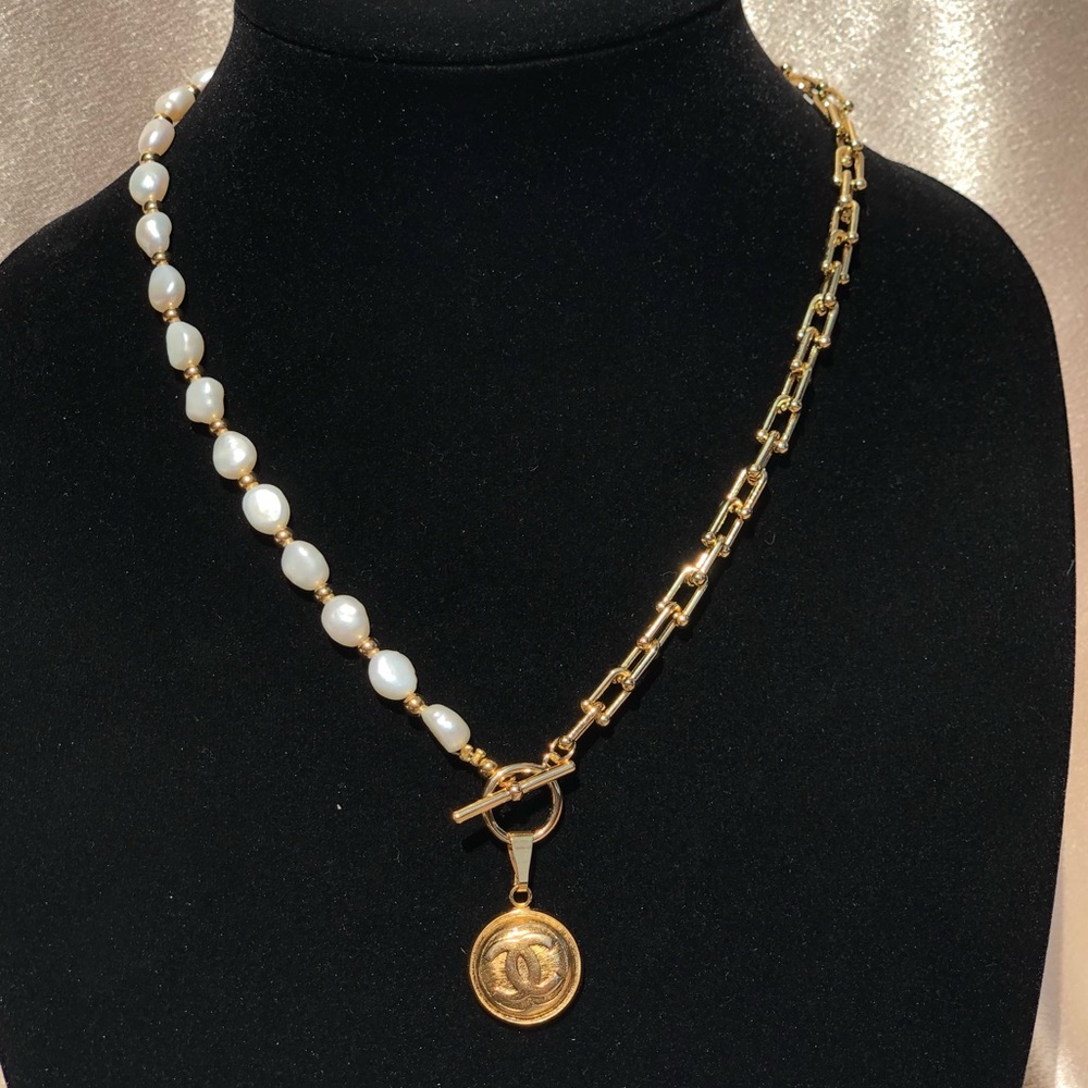Authentic Reworked Chanel button necklace